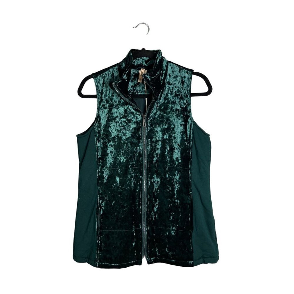 NWT XCVI Forest Green Full Zip Velvet Velour Vest w/ Pockets Size Small